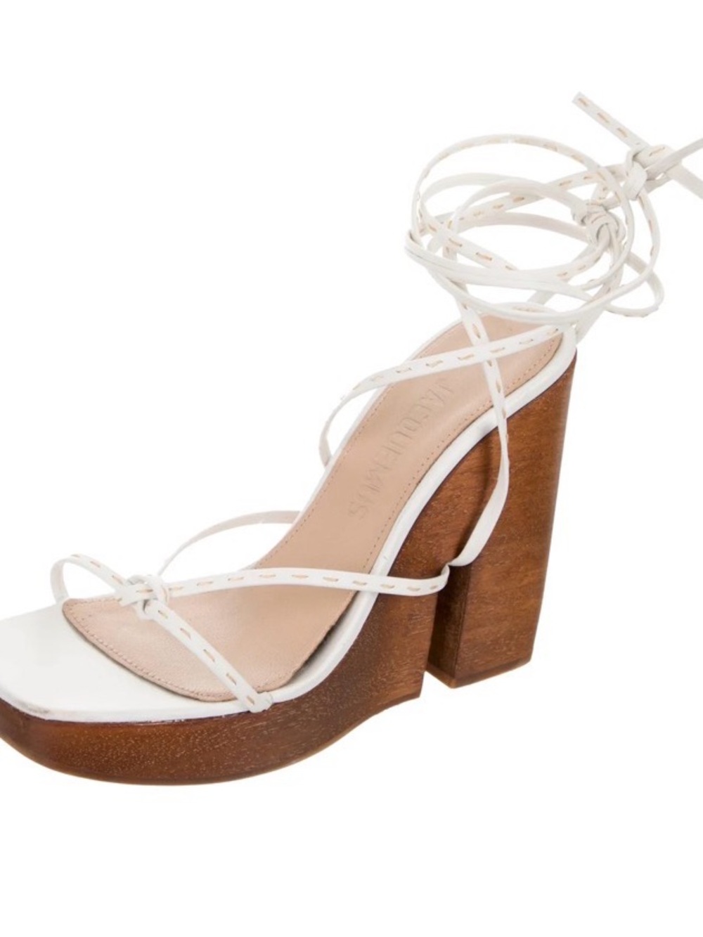 JACQUEMUS Les Sandales Pilotis Wooden Wedge Sandals Lace-Up Platform